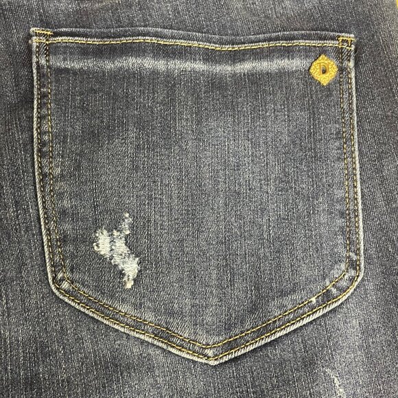 Democracy "Ab" Solution Distressed Flare Jeans High Rise Blue Sz 12 Raw Edge - Picture 8 of 10